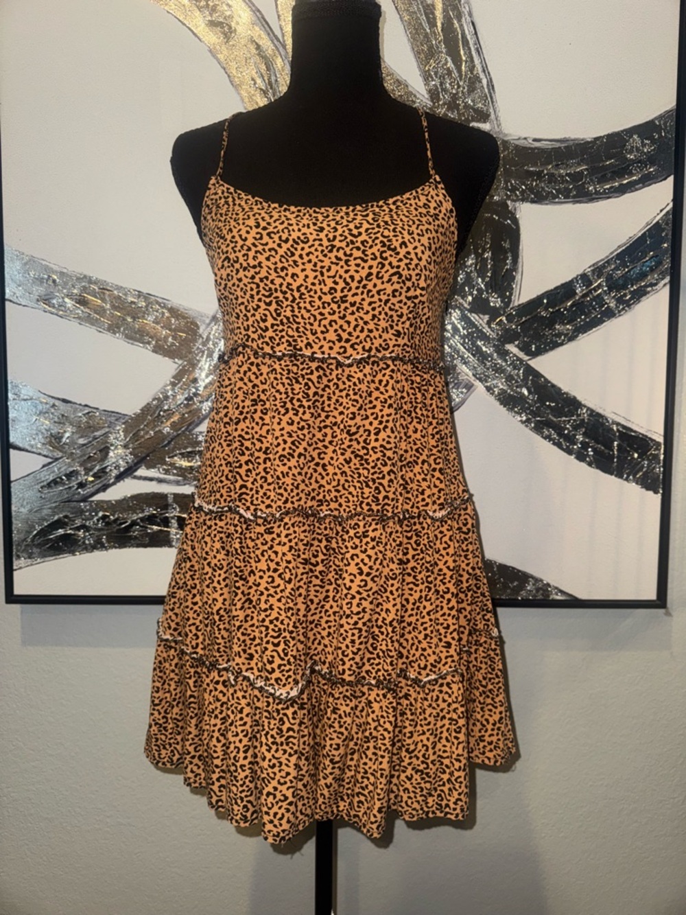 Sleeveless Leopard Print Tiered Sundress - Amber